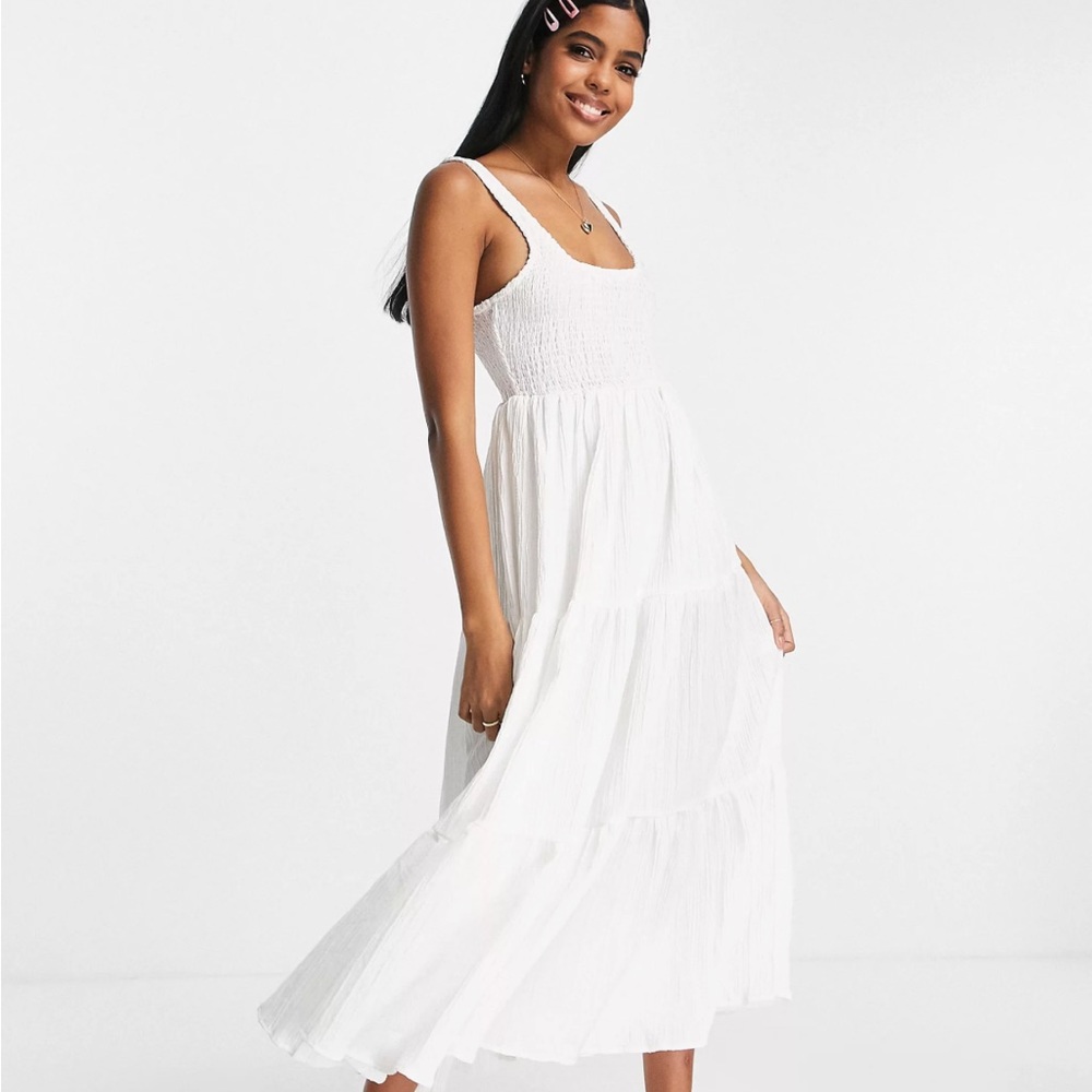 White Maxi Sundress with Smocked Bodice